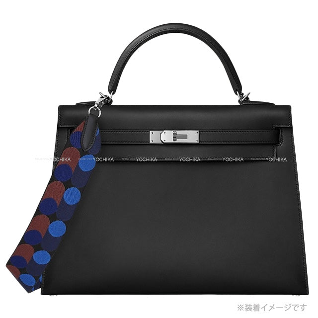HERMES Handbag Bandouliere 50mm 85cm Sangles flipperball Noir (Black)/Bleu Saphir Toile/Swift Silver HW Stamp Z[EXCELLENT][Authentic]