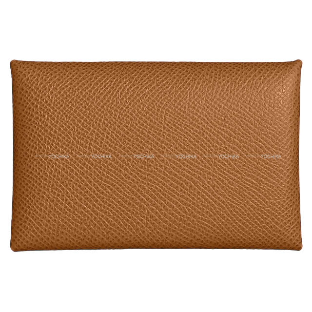 HERMES card holder Calvi Gold Veau Epsom Silver HW Stamp W[EXCELLENT][Authentic]