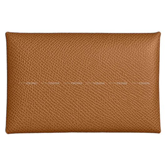 HERMES card holder Calvi Gold Veau Epsom Silver HW Stamp W[EXCELLENT][Authentic]