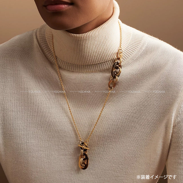 HERMES necklace Eurydice 2wayNatural Buffalo Horn/Metal Gold HW[EXCELLENT][Authentic]