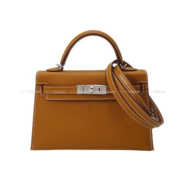 HERMES Shoulder bag Kelly mini 2 Kelly20 Gold Veau Epsom Silver HW Stamp W[EXCELLENT][Authentic]