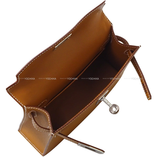 HERMES Shoulder bag Kelly mini 2 Kelly20 Gold Veau Epsom Silver HW Stamp W[EXCELLENT][Authentic]