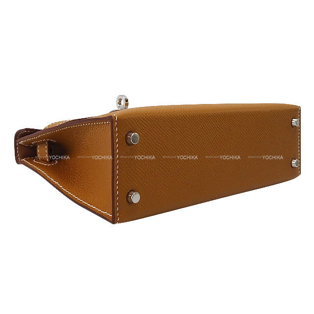 HERMES Shoulder bag Kelly mini 2 Kelly20 Gold Veau Epsom Silver HW Stamp W[EXCELLENT][Authentic]