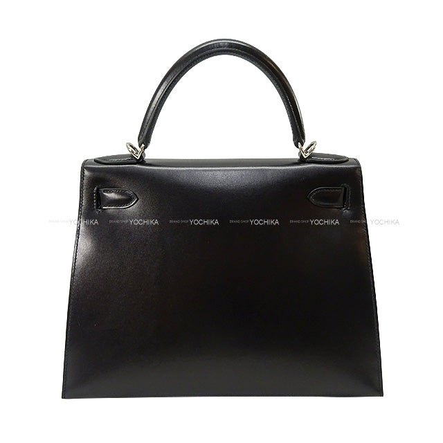 HERMES Shoulder bag Kelly28 Sellier Noir (Black) Box Calf Silver HW Stamp B[EXCELLENT][Authentic]