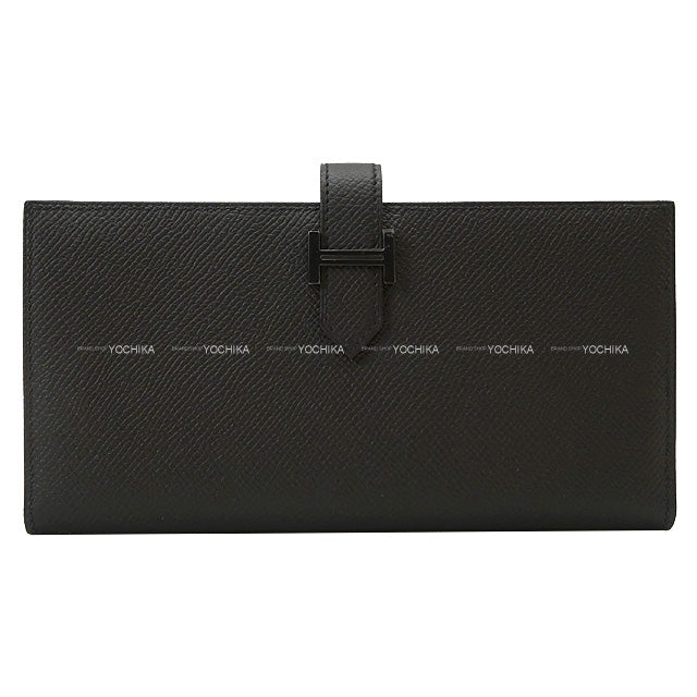 HERMES long wallet Bearn Soufflet SO BLACK Monochrome Noir (Black) Veau Epsom Black HW Stamp W[BRAND NEW][Authentic]