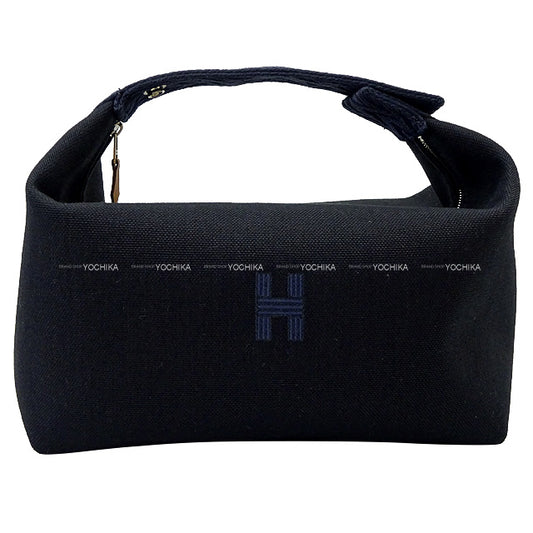 HERMES Pouch Bride a Brac GM Zigzag Noir (Black)/Bleu Nuit Toile H Pulme Canvas Silver HW[BRAND NEW][Authentic]