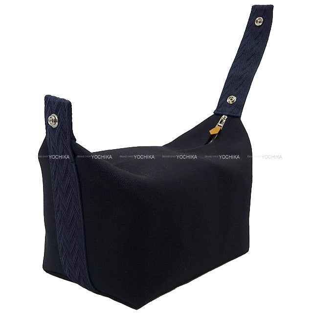 HERMES Pouch Bride a Brac GM Zigzag Noir (Black)/Bleu Nuit Toile H Pulme Canvas Silver HW[BRAND NEW][Authentic]