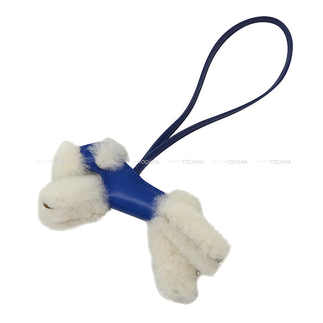 HERMES bag charm Budy dog bicolor Bleu France/Bleu Saphir Agneau Milo/ Stamp U[EXCELLENT][Authentic]