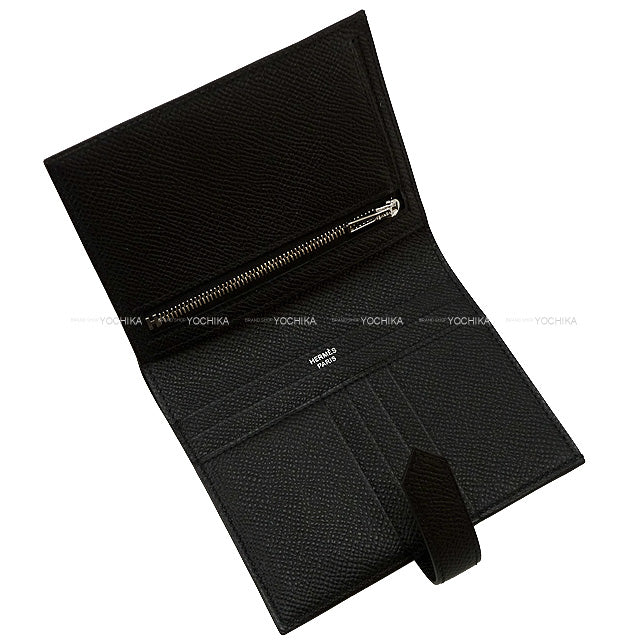 HERMES Bi-fold wallet Bearn Compact SO BLACK Monochrome Noir (Black) Veau Epsom Black HW Stamp U[EXCELLENT][Authentic]