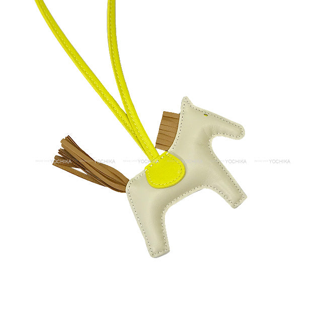 HERMES bag charm Rodeo PM Craie/Lime/Chai Agneau Milo Stamp U[EXCELLENT][Authentic]