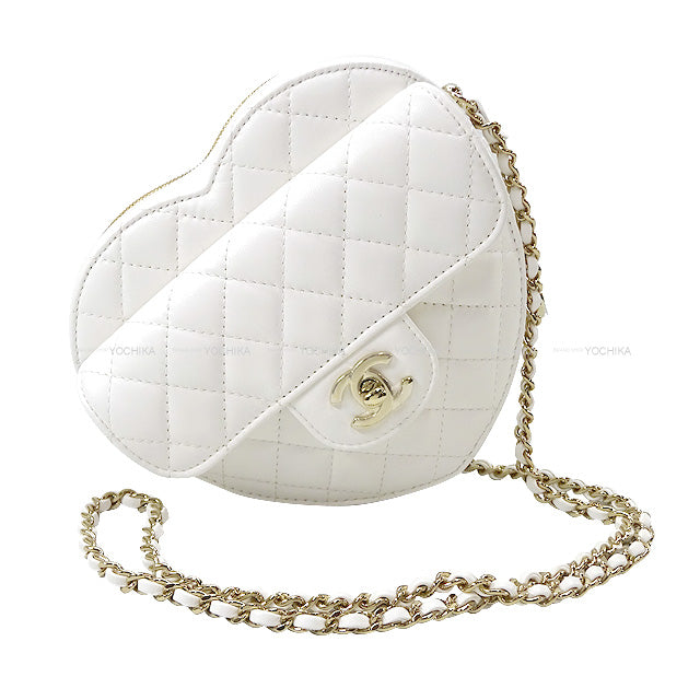 2022SS CHANEL Shoulder bag Heart Matelasse Coco Flap Large Chain Blanc (White) Lambskin Champagne Gold HW AS3191[EXCELLENT][Authentic]