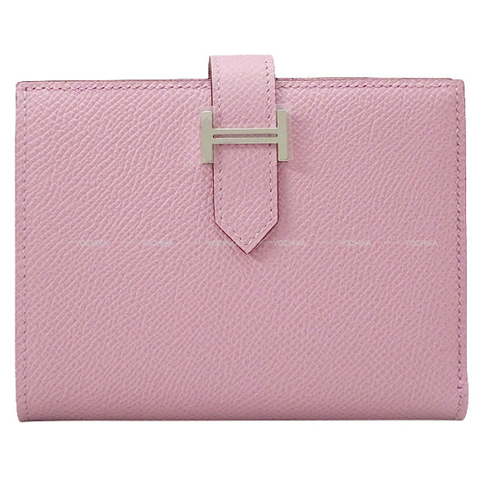 HERMES Bi-fold wallet Bearn Compact Mauve sylvestre Veau Epsom Silver HW Stamp U[EXCELLENT][Authentic]