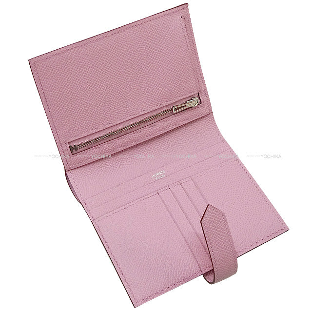 HERMES Bi-fold wallet Bearn Compact Mauve sylvestre Veau Epsom Silver HW Stamp U[EXCELLENT][Authentic]