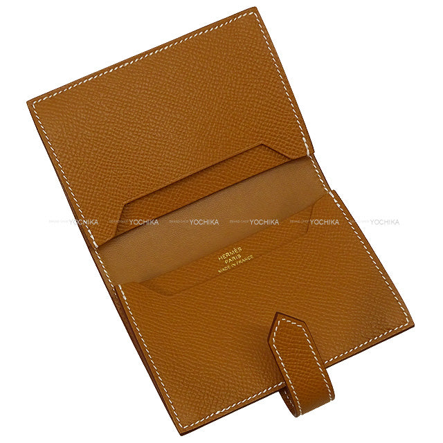 HERMES card holder Bearn Card holder Gold Veau Epsom Gold HW Stamp U[EXCELLENT][Authentic]