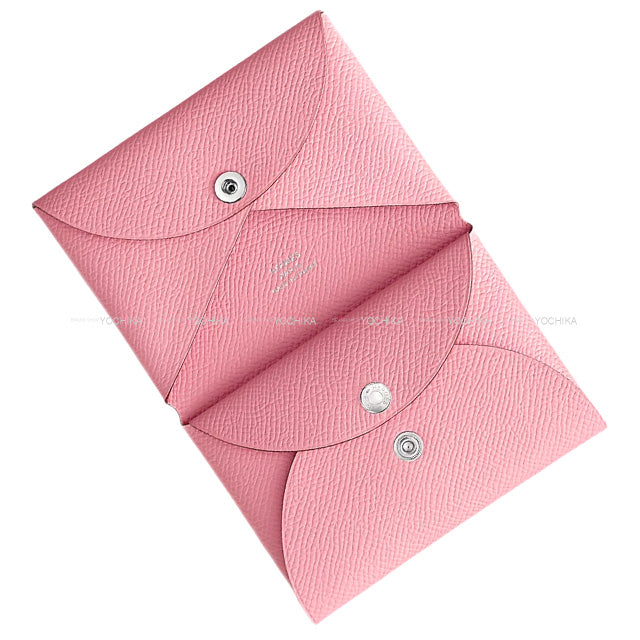 HERMES card holder Calvi Duo Rose Confetti Veau Epsom Silver HW Stamp G[BRAND NEW][Authentic]