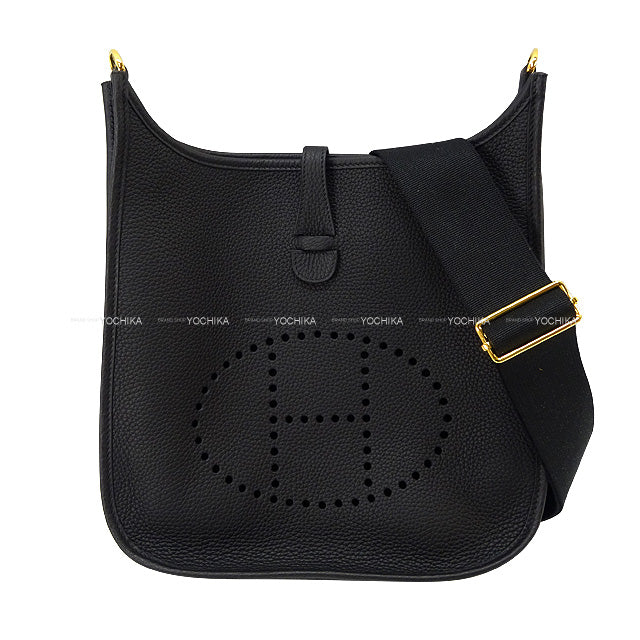 HERMES Shoulder bag Evelyne 29 PM Noir (Black) Taurillon Leather Gold HW Stamp D[EXCELLENT][Authentic]