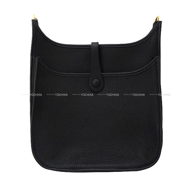 HERMES Shoulder bag Evelyne 29 PM Noir (Black) Taurillon Leather Gold HW Stamp W[EXCELLENT][Authentic]