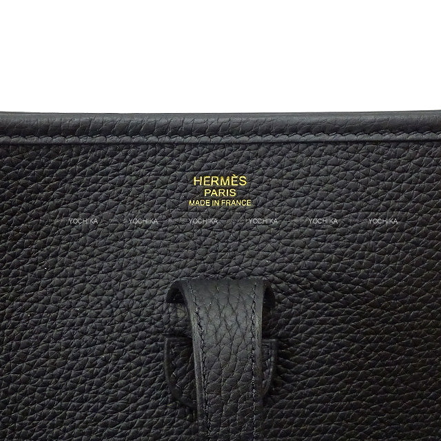 HERMES Shoulder bag Evelyne 29 PM Noir (Black) Taurillon Leather Gold HW Stamp W[EXCELLENT][Authentic]