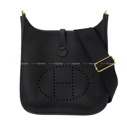 HERMES Shoulder bag Evelyne 29 PM Noir (Black) Taurillon Leather Gold HW Stamp W[EXCELLENT][Authentic]