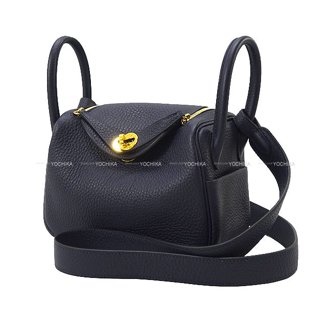 HERMES Shoulder bag Lindy 20 mini Bleu Nuit Epsom Souple Gold HW Stamp B[BRAND NEW][Authentic]