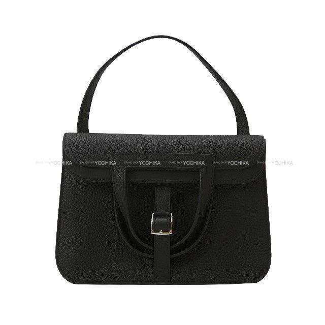 HERMES Shoulder bag Halzan 25 Noir (Black) Taurillon Clemence Silver HW Stamp B[EXCELLENT][Authentic]