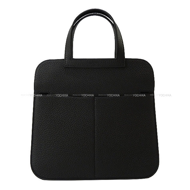 HERMES Shoulder bag Halzan 25 Noir (Black) Taurillon Clemence Silver HW Stamp B[EXCELLENT][Authentic]