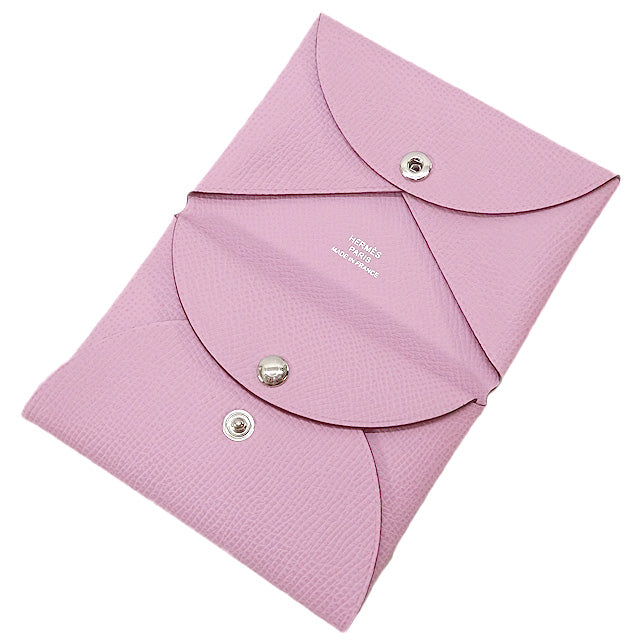HERMES card holder Calvi Duo Mauve sylvestre Veau Epsom Silver HW Stamp K[BRAND NEW][Authentic]