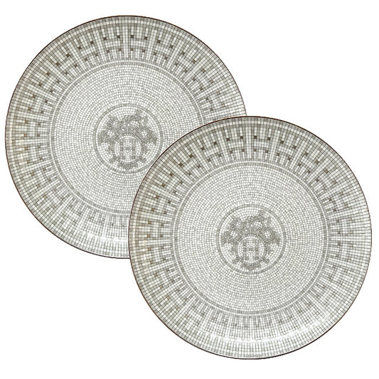 HERMES Plate Dessert plate 2 pieces pair Mosaique au 24 platinum Porcelain[BRAND NEW][Authentic]