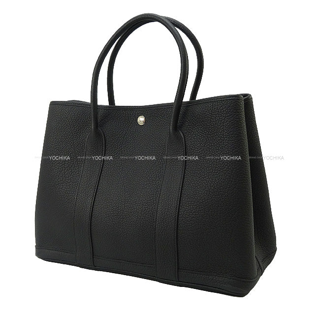 HERMES tote bag Garden Party 36 PM Noir (Black) Veau Negonda Silver HW Stamp W[EXCELLENT][Authentic]