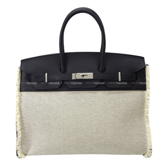 HERMES Handbag Birkin35 Fray Fray Noir (Black) Toile Twill H/Veau Swift Silver HW Stamp Y[EXCELLENT][Authentic]