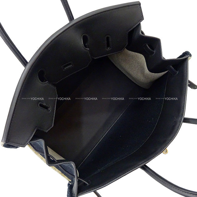 HERMES Handbag Birkin35 Fray Fray Noir (Black) Toile Twill H/Veau Swift Silver HW Stamp Y[EXCELLENT][Authentic]