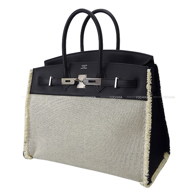 HERMES Handbag Birkin35 Fray Fray Noir (Black) Toile Twill H/Veau Swift Silver HW Stamp Y[EXCELLENT][Authentic]