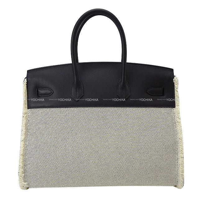 HERMES Handbag Birkin35 Fray Fray Noir (Black) Toile Twill H/Veau Swift Silver HW Stamp Y[EXCELLENT][Authentic]
