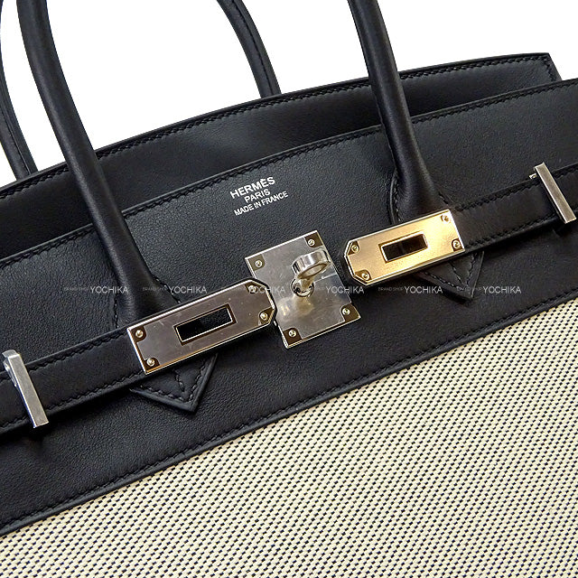 HERMES Handbag Birkin35 Fray Fray Noir (Black) Toile Twill H/Veau Swift Silver HW Stamp Y[EXCELLENT][Authentic]