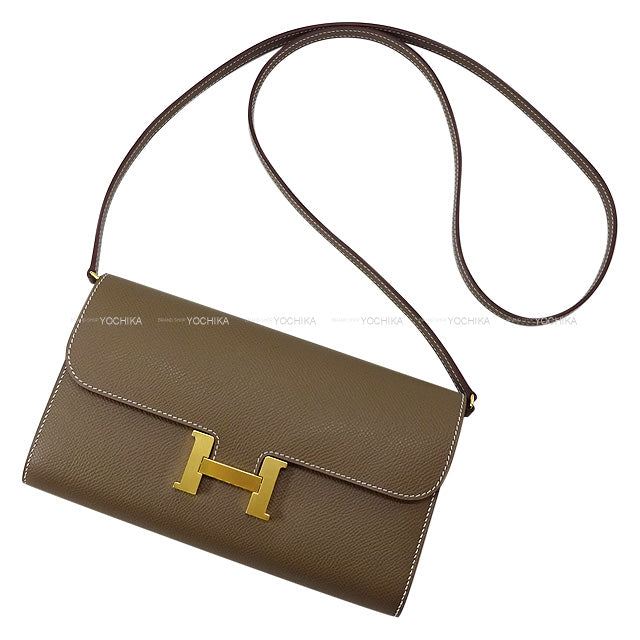 HERMES long wallet Constance Long wallet To Go Etoupe Ever Grain Gold HW Stamp B[BRAND NEW][Authentic]