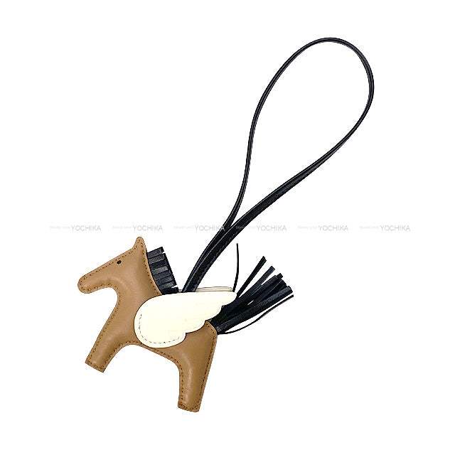 HERMES bag charm Rodeo Pegasus PM Chai/Noir (Black)/Nata Agneau Milo Stamp U[EXCELLENT][Authentic]