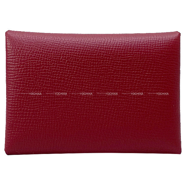 HERMES card holder Calvi Duo Verso Rouge Grenade/Mauve sylvestre Veau Epsom Silver HW Stamp U[EXCELLENT][Authentic]