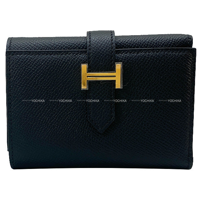 HERMES Tri-fold wallet Bearn Combine Noir (Black) Veau Epsom Gold HW Stamp B[BRAND NEW][Authentic]