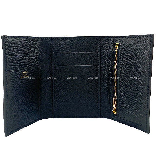 HERMES Tri-fold wallet Bearn Combine Noir (Black) Veau Epsom Gold HW Stamp B[BRAND NEW][Authentic]