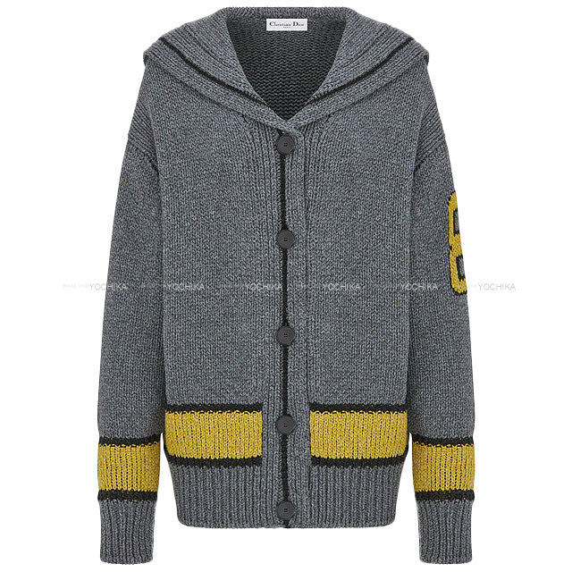 2022 AW Dior Cardigan LADY'S sailor collar CARDIGAN A COL MARIN #38 Grey/Yellow Wool/Cashmere 244G53AM121[EXCELLENT][Authentic]