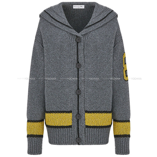 2022 AW Dior Cardigan LADY'S sailor collar CARDIGAN A COL MARIN #38 Grey/Yellow Wool/Cashmere 244G53AM121[EXCELLENT][Authentic]