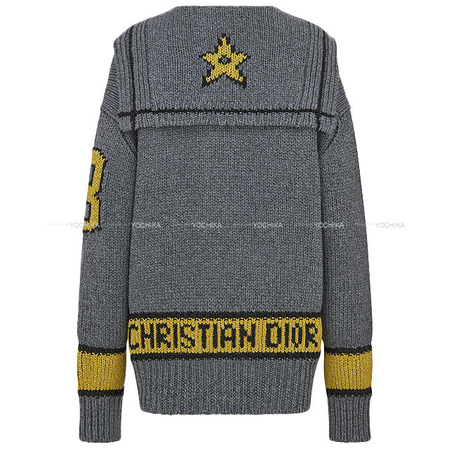 2022 AW Dior Cardigan LADY'S sailor collar CARDIGAN A COL MARIN #38 Grey/Yellow Wool/Cashmere 244G53AM121[EXCELLENT][Authentic]