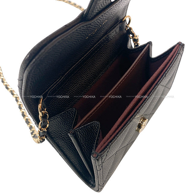 CHANEL Shoulder bag Matelasse COCO Mini Chain Wallet Card Case Noir (Black)/Bordeaux Graind Calf(Caviarskin) Champagne Gold HW AP0238[EXCELLENT][Authentic]