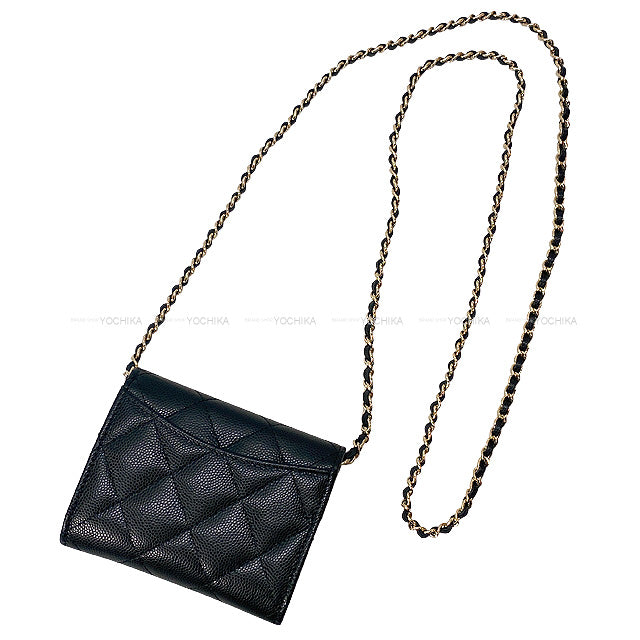CHANEL Shoulder bag Matelasse COCO Mini Chain Wallet Card Case Noir (Black)/Bordeaux Graind Calf(Caviarskin) Champagne Gold HW AP0238[EXCELLENT][Authentic]