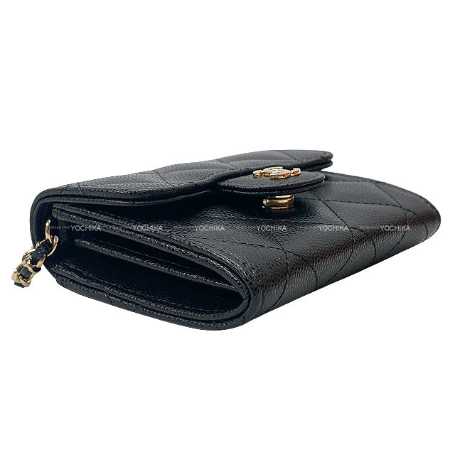 CHANEL Shoulder bag Matelasse COCO Mini Chain Wallet Card Case Noir (Black)/Bordeaux Graind Calf(Caviarskin) Champagne Gold HW AP0238[EXCELLENT][Authentic]