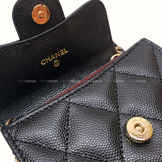 CHANEL Shoulder bag Matelasse COCO Mini Chain Wallet Card Case Noir (Black)/Bordeaux Graind Calf(Caviarskin) Champagne Gold HW AP0238[EXCELLENT][Authentic]