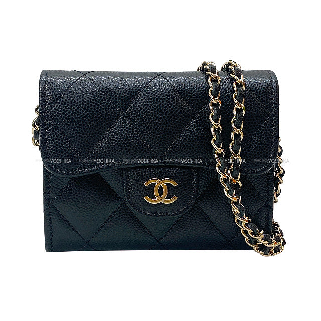 CHANEL Shoulder bag Matelasse COCO Mini Chain Wallet Card Case Noir (Black)/Bordeaux Graind Calf(Caviarskin) Champagne Gold HW AP0238[EXCELLENT][Authentic]