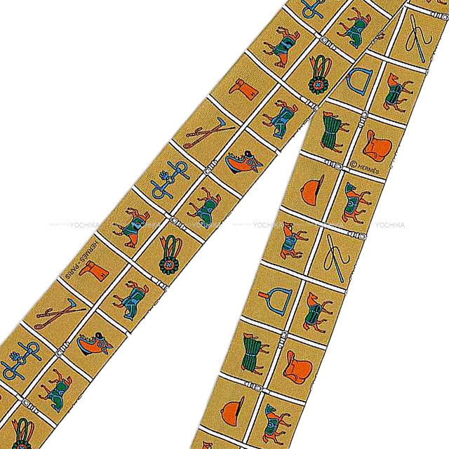 HERMES scarf Twilly Couvertures et Tenues de Jour Mordor/White/Bleu Silk100%[EXCELLENT][Authentic]