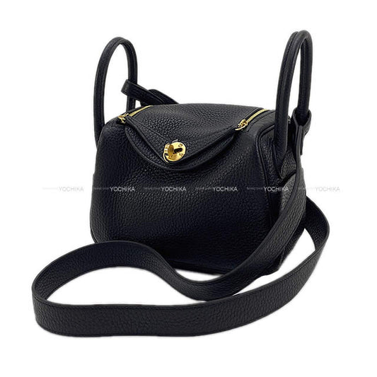 HERMES Shoulder bag Lindy mini 20 Noir (Black) Taurillon Clemence Gold HW Stamp B[BRAND NEW][Authentic]