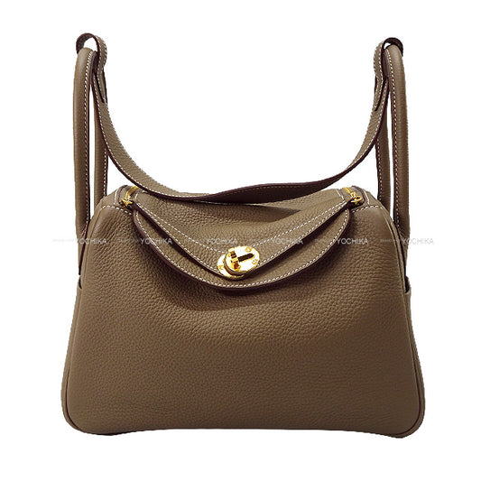 HERMES Shoulder bag Lindy 26 Etoupe Taurillon Clemence Gold HW Stamp Y[EXCELLENT][Authentic]